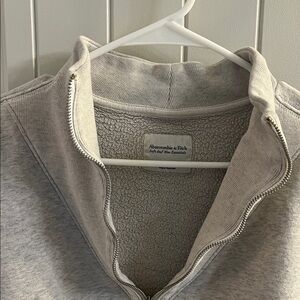 Abercrombie and Fitch Garage Light Gray Cropped Quarter-Zip Sweatshirt